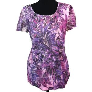 Vintage Y2K AB Studio Purple Pink Top Floral Front overlay Sheer Sleeves Fairy L